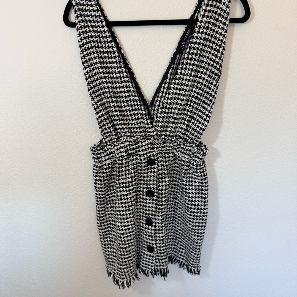Zara Black and White Houndstooth Button-Front Dress - Picture 2 of 5